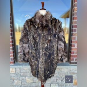 Unisex Large Genuine American Raccoon Section Coat Topaz Furs Real Fur